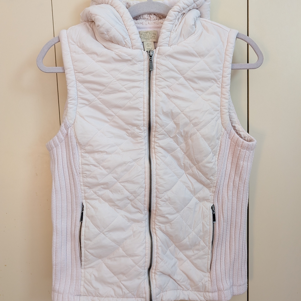 Telluride Clothes Co. White Quilted Hooded Vest L W/ Pockets Sherpa Like Lining